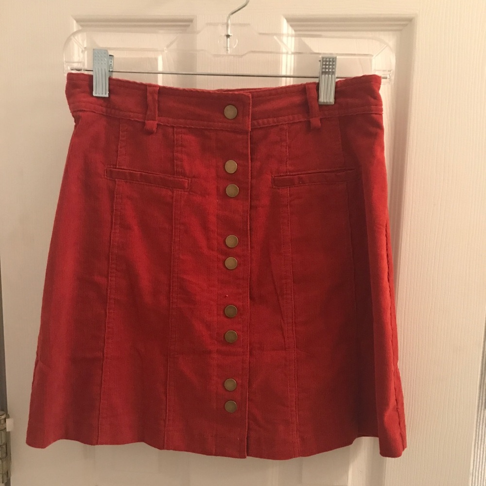 Orange corduroy button-up skirt